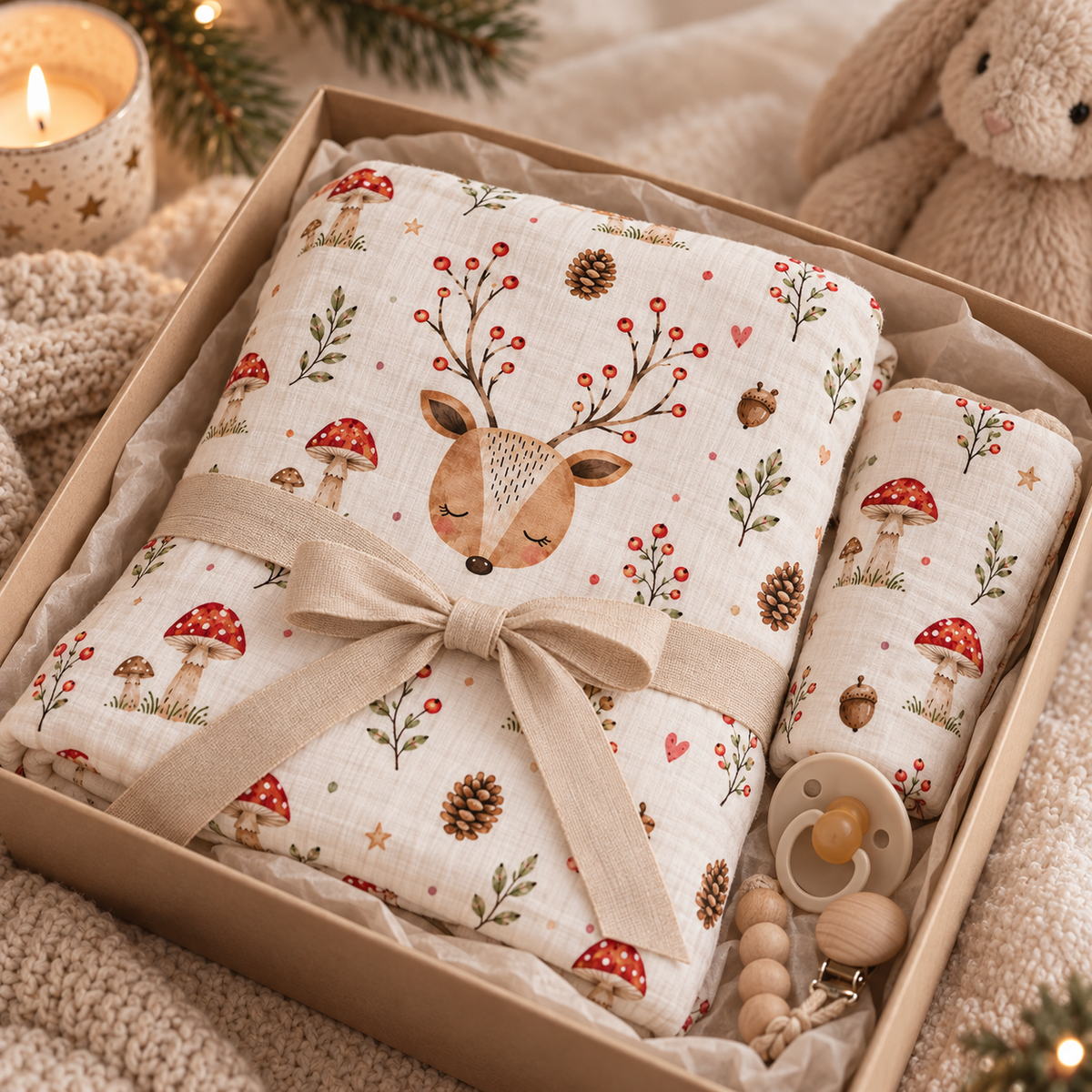 Set Mussola Cervo del Bosco – 1 Mussola 120x120 + 2 Mini 30x30