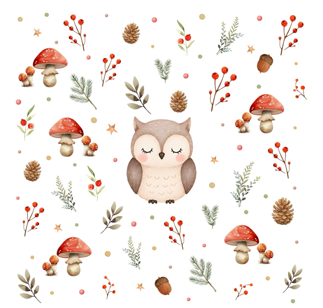 Set Mussola Autunnale “Gufo” – 120x120 cm + 2 Mini Mussole 30x30 cm