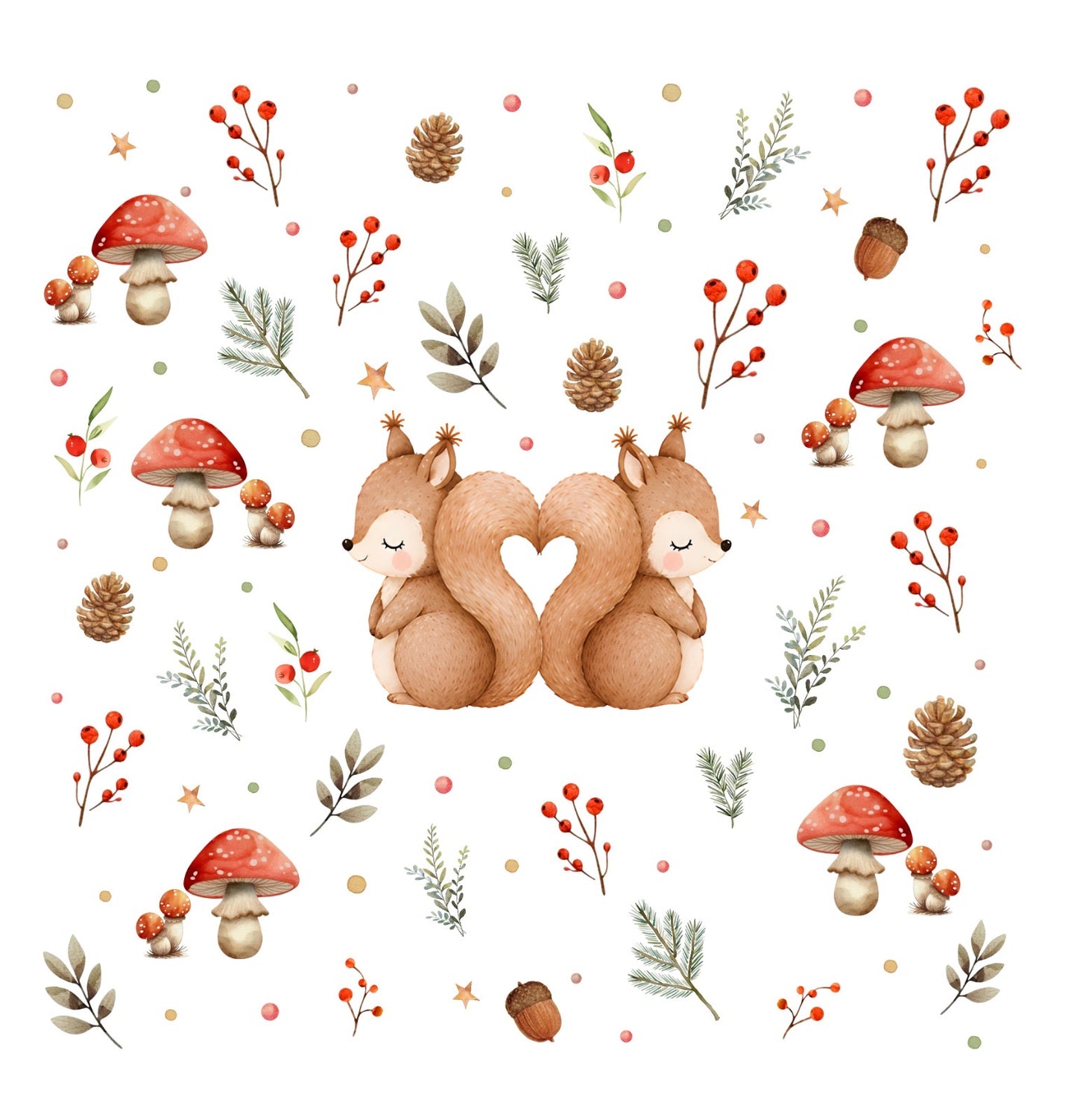 Set Mussola Autunnale “Scoiattolini” – 120x120 cm + 2 Mini Mussole 30x30 cm