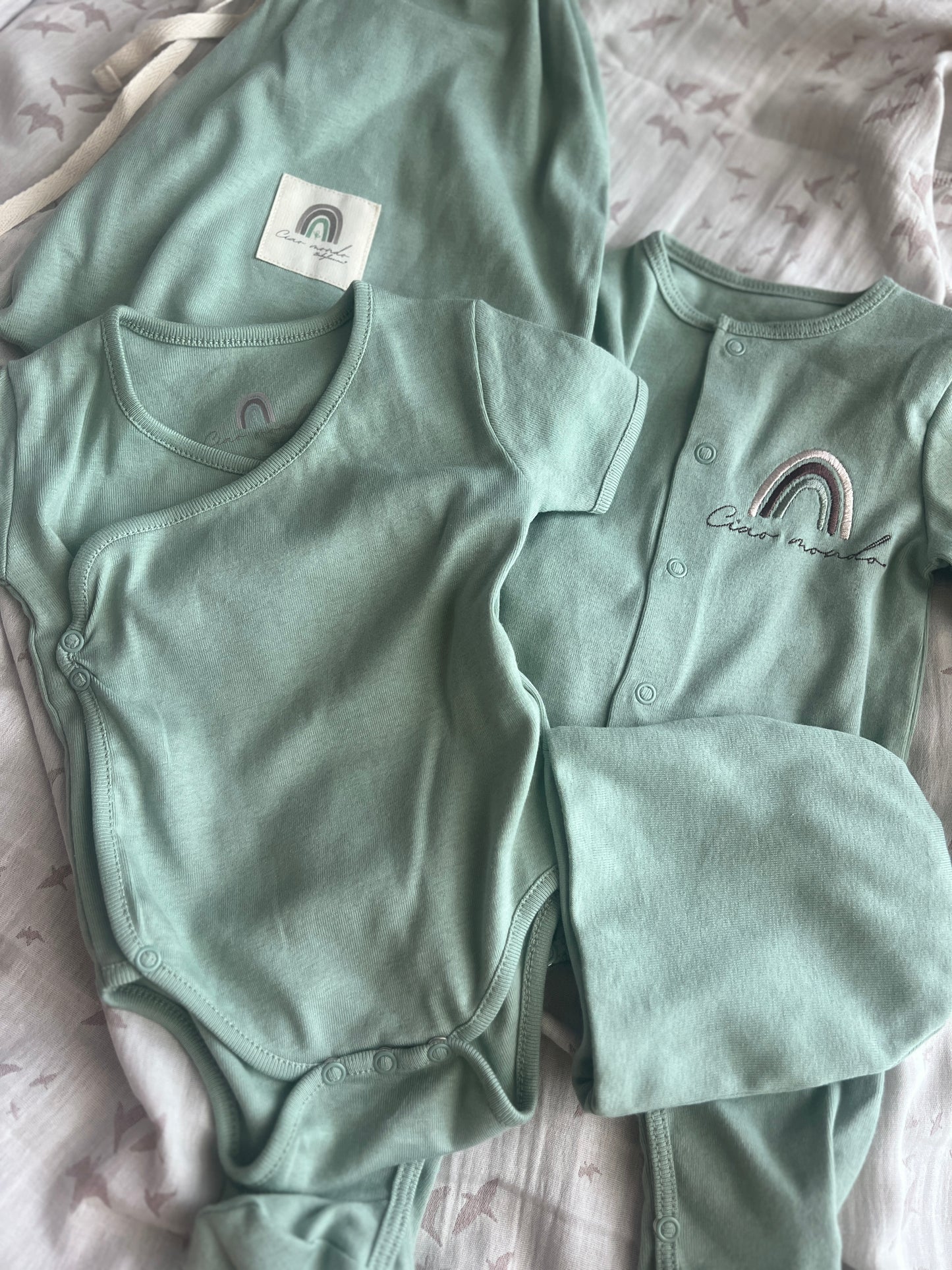 Set Nascita Ospedale Ciao Mondo – 0/3 mesi | Cotone certificato GOTS