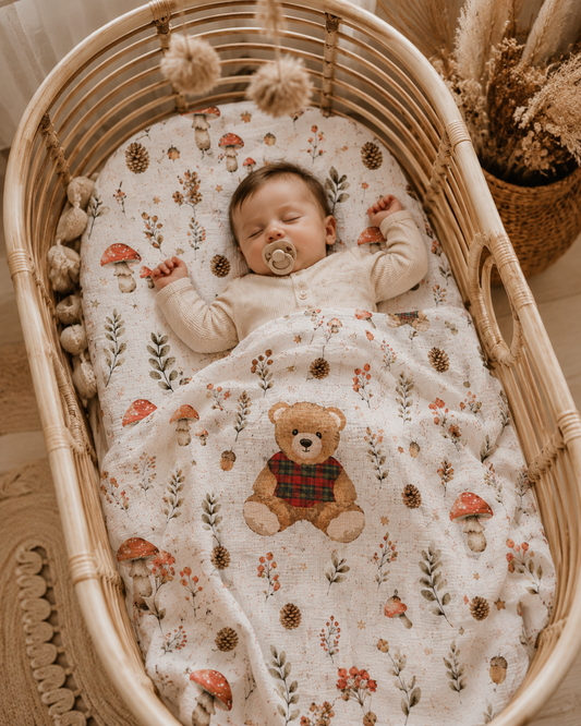 Set Mussola Autunnale “Orsacchiotto” – 120x120 cm + 2 Mini Mussole 30x30 cm